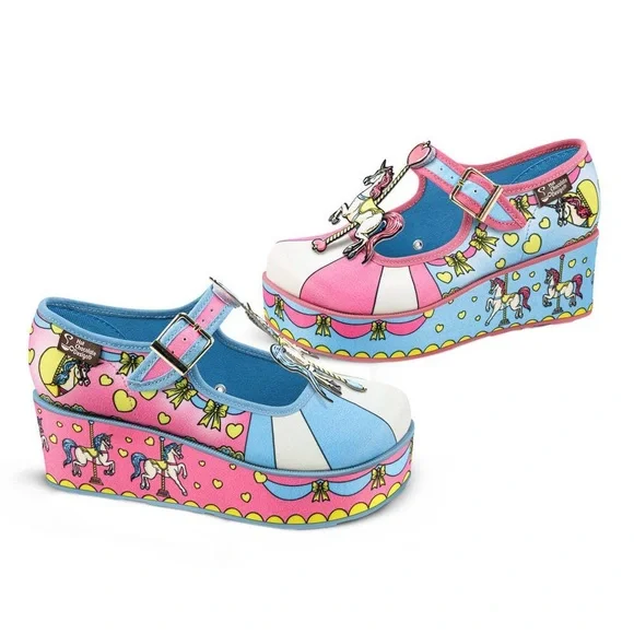 Chocolaticas Unique Unicorn Horse Carousel Women's Mary Jane Platform - Picture 5 of 8